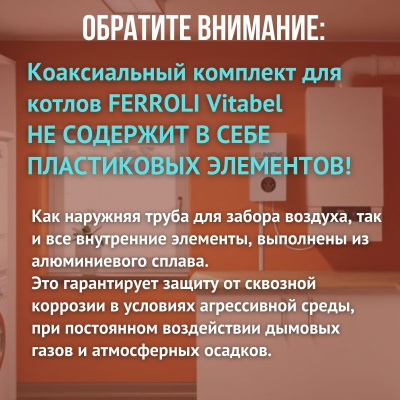 Дымоход для котла FERROLI Vitabel любой мощности, комплект антилед (Китай) (DYMvitabel)